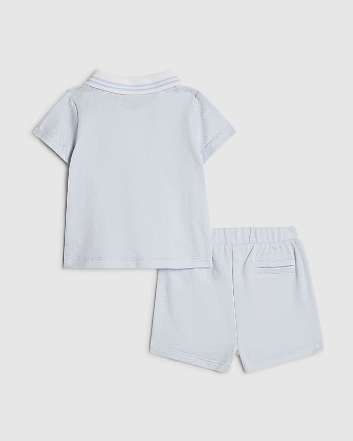 Baby Boys Blue Stripe Polo Shirt Set