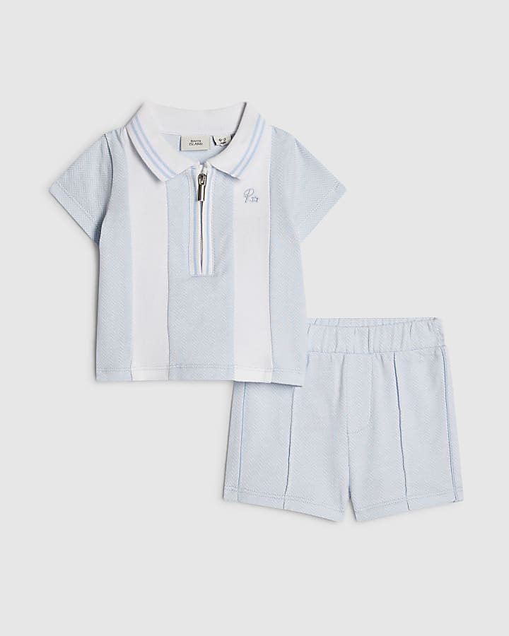 Baby Boys Blue Stripe Polo Shirt Set