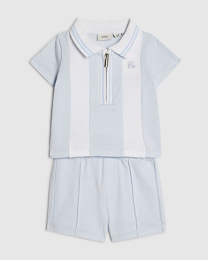 Baby Boys Blue Stripe Polo Shirt Set