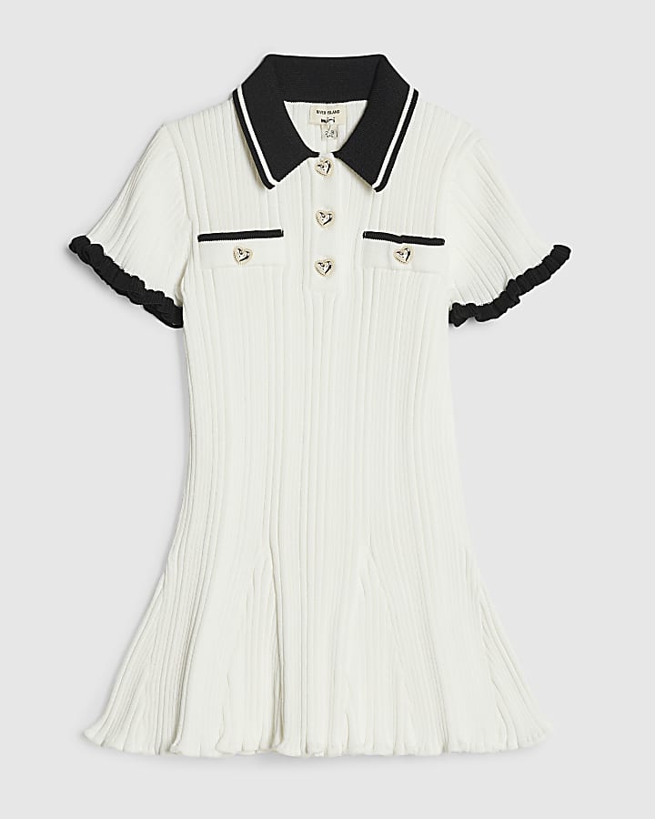 Mini Girls Cream Knitted Flippy Dress