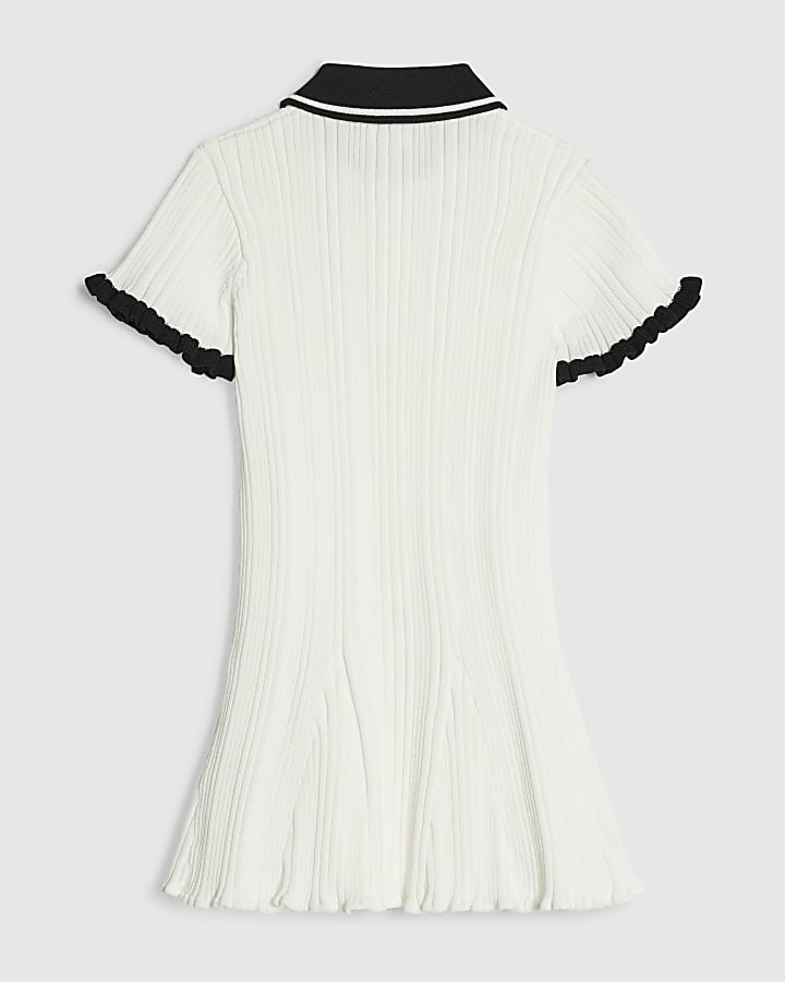 Mini Girls Cream Knitted Flippy Dress