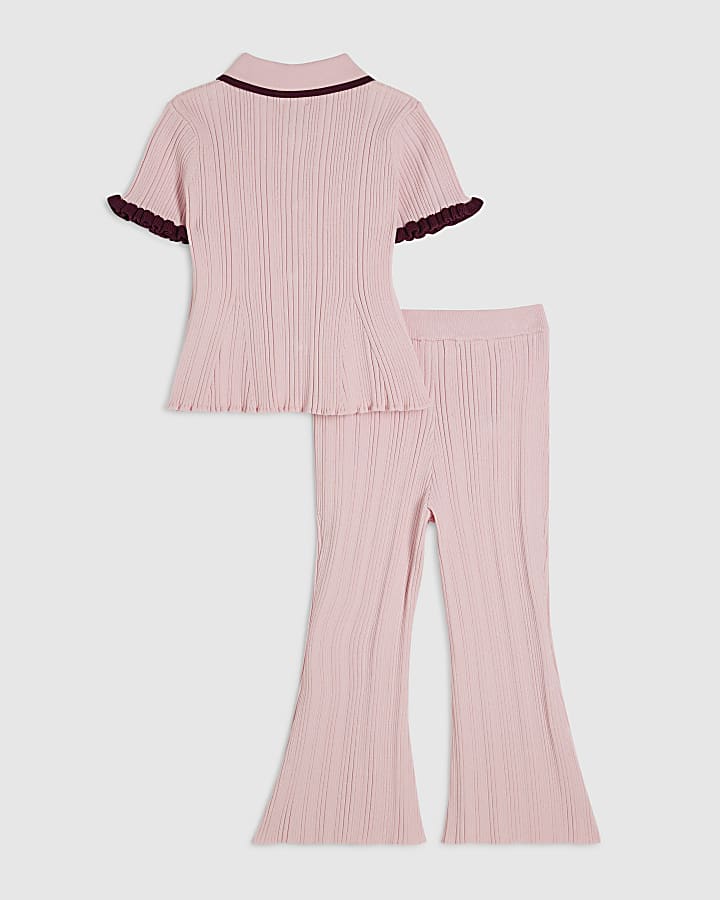 Mini Girls Pink Peplum Top & Trousers Set