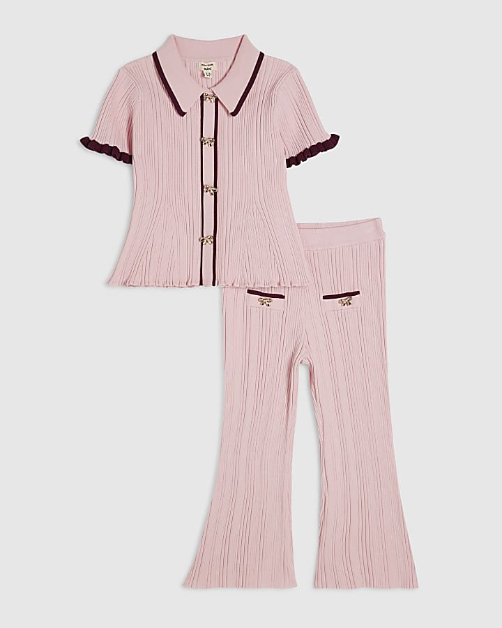 Mini Girls Pink Peplum Top & Trousers Set