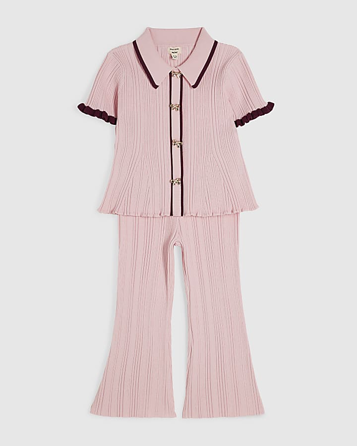 Mini Girls Pink Peplum Top & Trousers Set