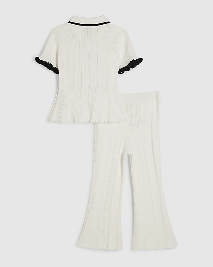 Mini Girls Cream Peplum Top & Trouser Set