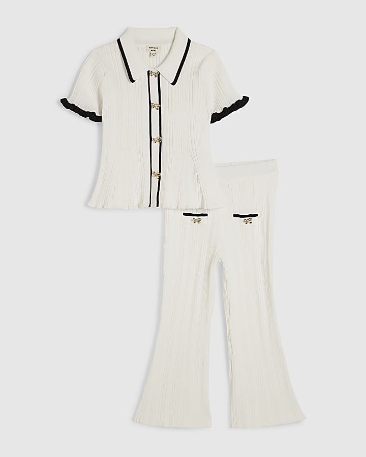 Mini Girls Cream Peplum Top & Trouser Set