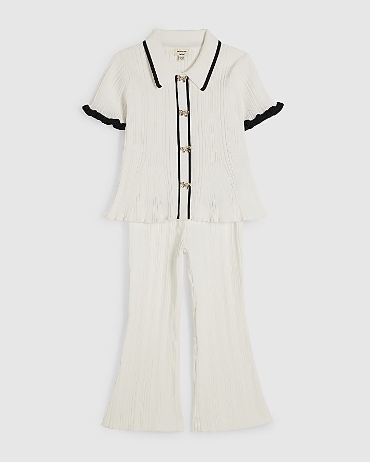 Mini Girls Cream Peplum Top & Trouser Set