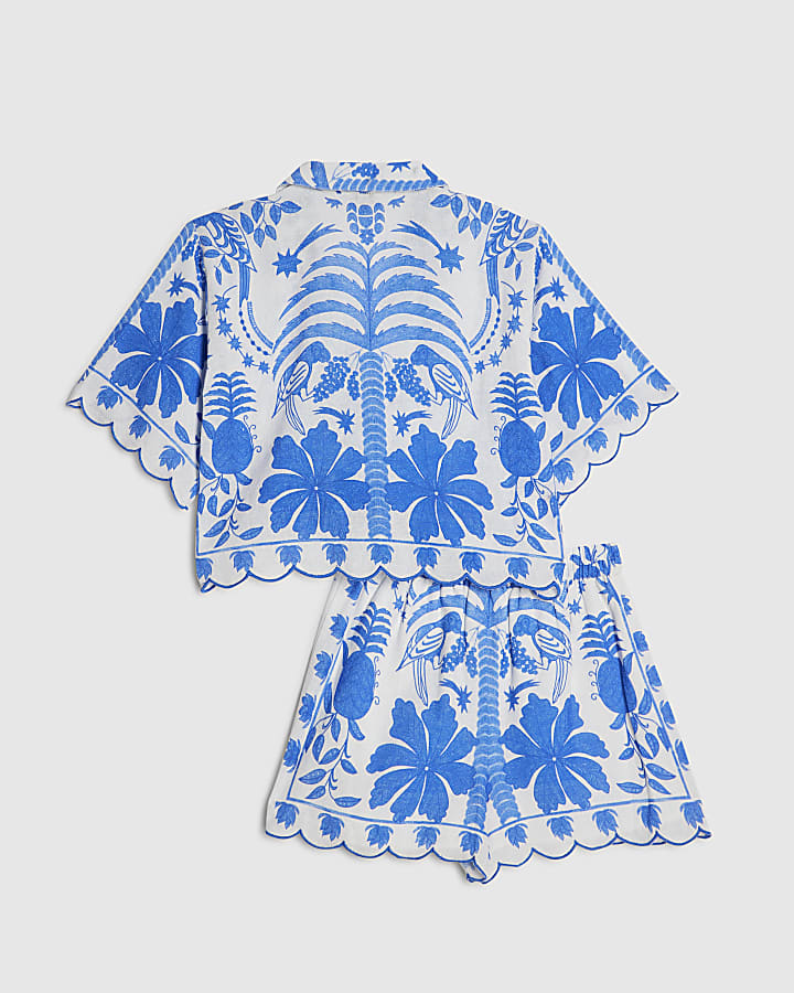 Girls Blue Parrot Shirt & Short Set
