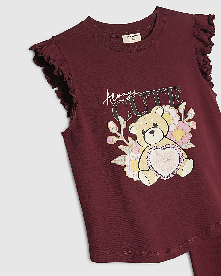Mini Girls Red Bear Top & Legging Set
