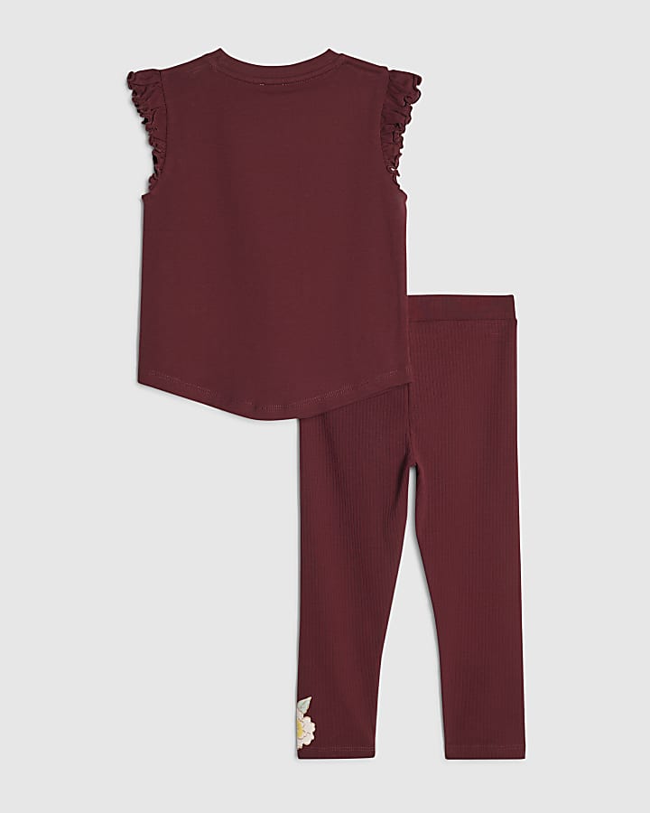 Mini Girls Red Bear Top & Legging Set