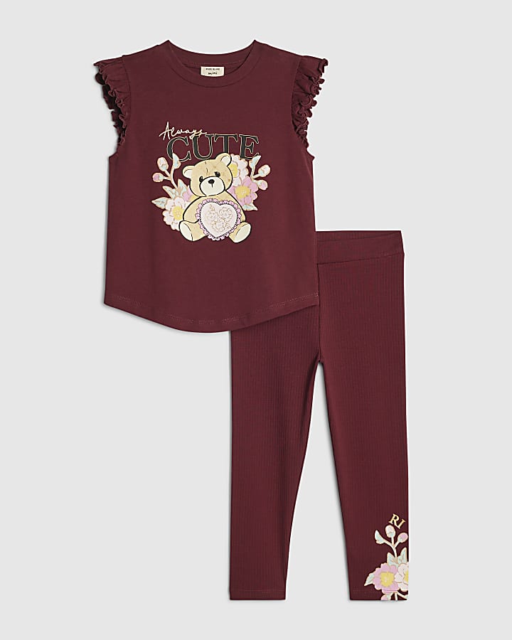 Mini Girls Red Bear Top & Legging Set