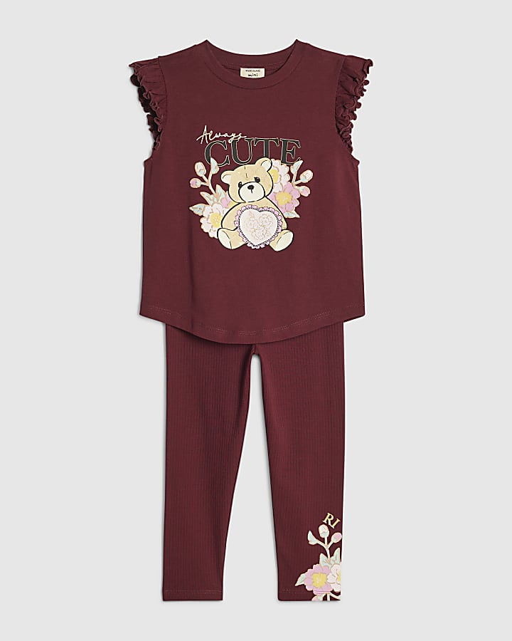Mini Girls Red Bear Top & Legging Set