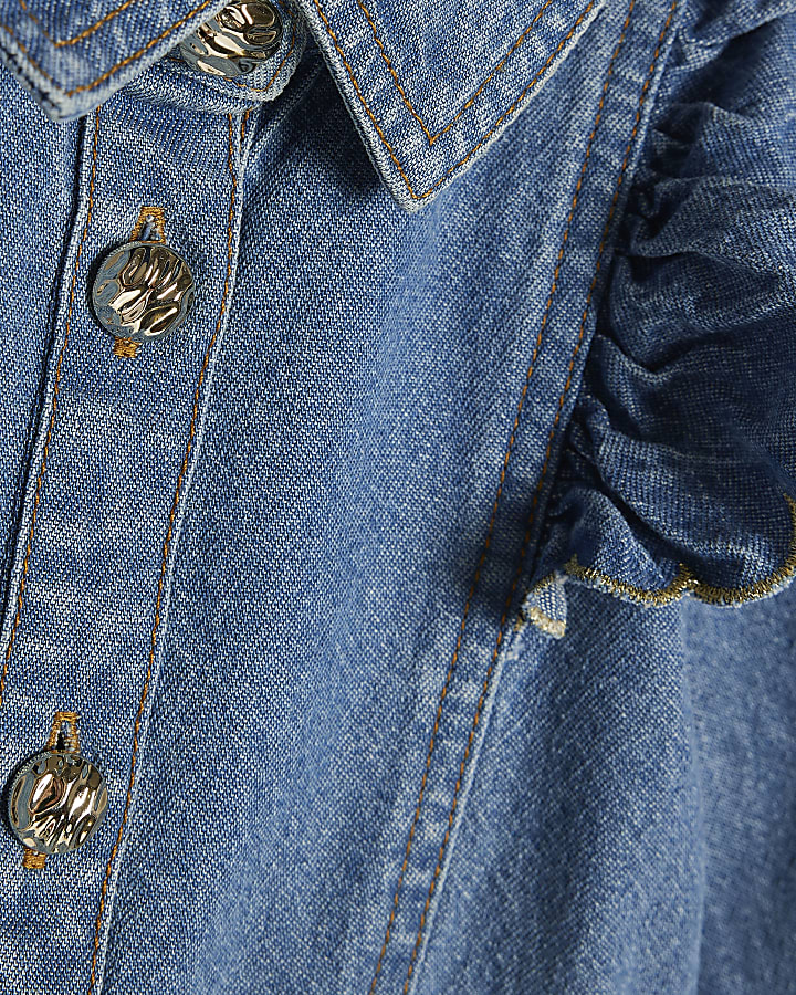 Mini Girls Blue Belted Denim Dress
