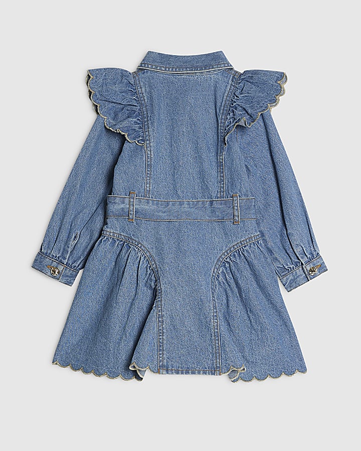 Mini Girls Blue Belted Denim Dress