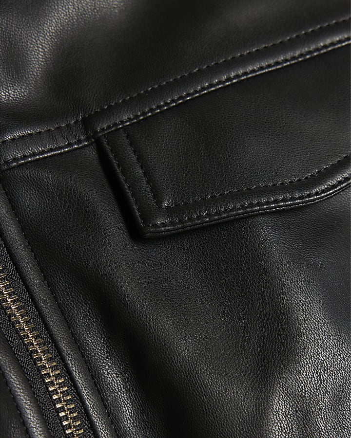 Girls Black Faux Leather Peplum Bomber Jacket