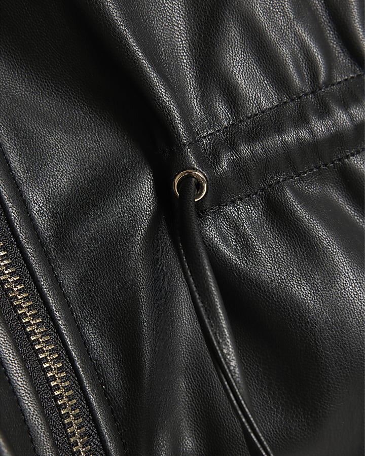 Girls Black Faux Leather Peplum Bomber Jacket