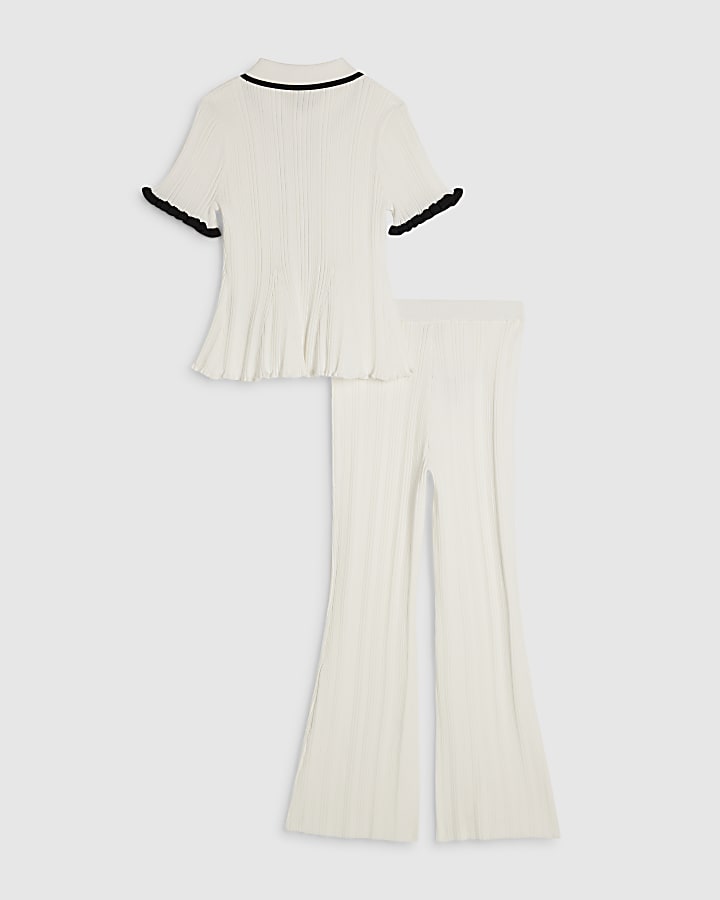 Girls Cream Peplum Trousers Set