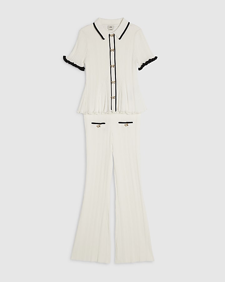Girls Cream Peplum Trousers Set