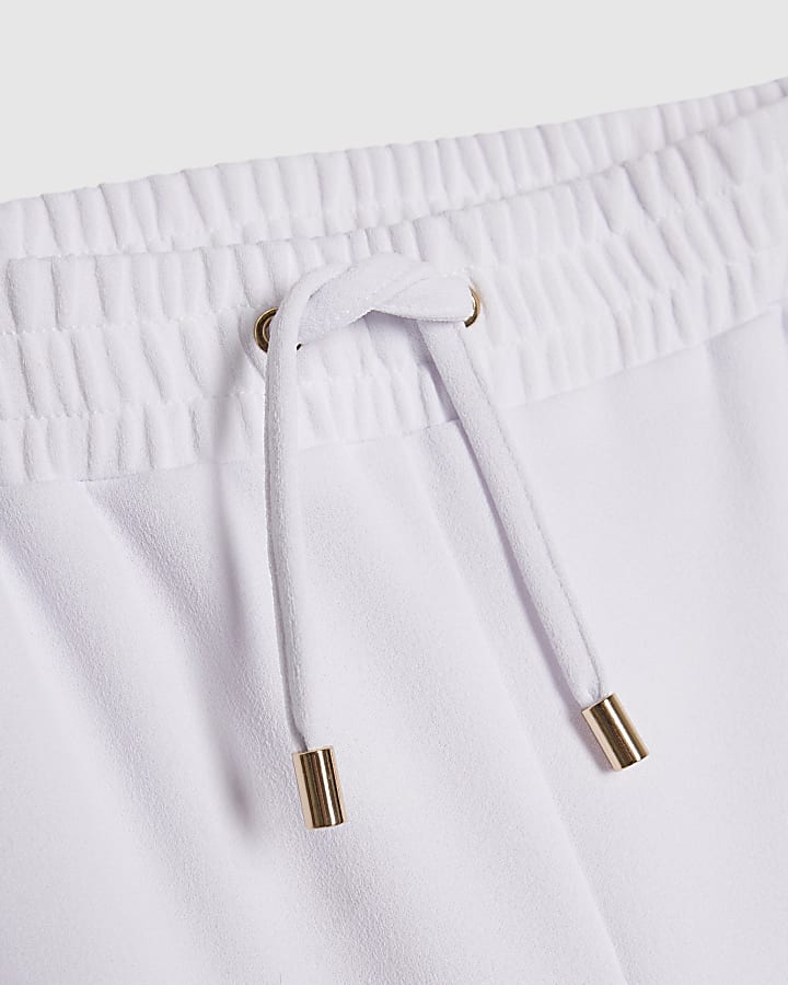 Girls White Wide Leg Bow Side Stripe Trousers