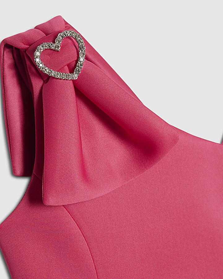 Girls Pink One Shoulder Premium Dress