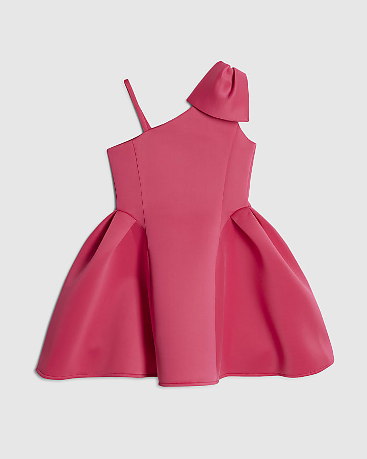 Girls Pink One Shoulder Premium Dress
