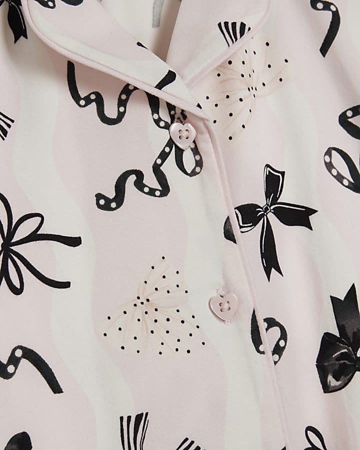 Girls Cream Bow Button Through Pyjamas Set