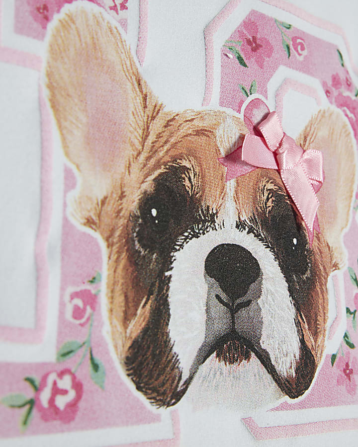 Girls Pink Ditsy Puppytooth Pyjamas Set