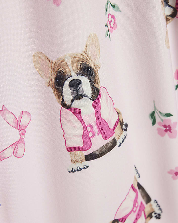 Girls Pink Ditsy Puppytooth Pyjamas Set