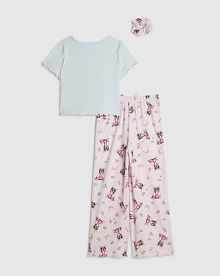 Girls Pink Ditsy Puppytooth Pyjamas Set