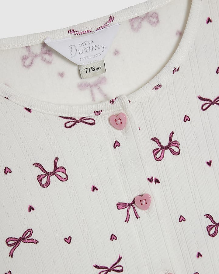Girls White Bow Pointelle Cardigan Pyjamas