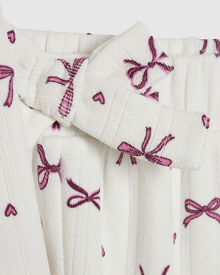 Girls White Bow Pointelle Cardigan Pyjamas