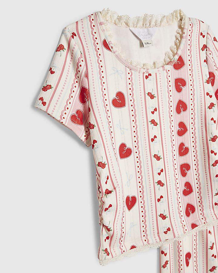 Girls Cream Heart Pointelle Pyjamas Set