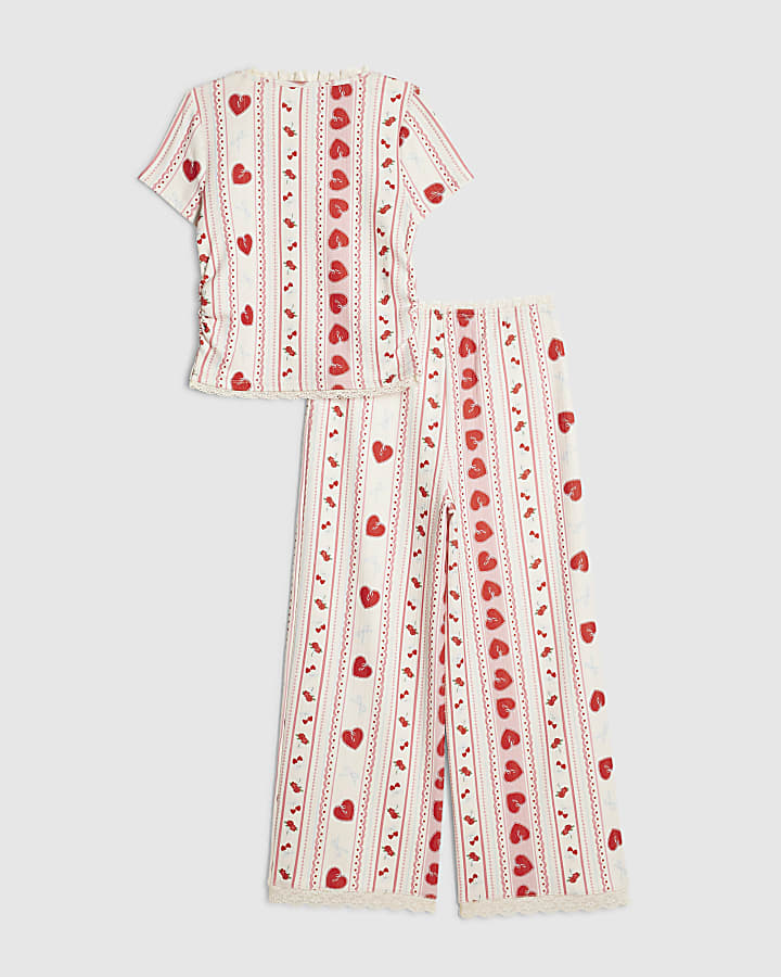 Girls Cream Heart Pointelle Pyjamas Set