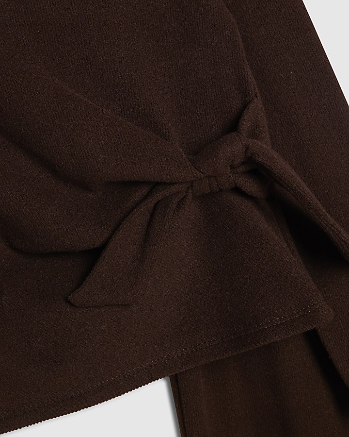 Girls Brown Long Sleeve Cosy Rib Top Set