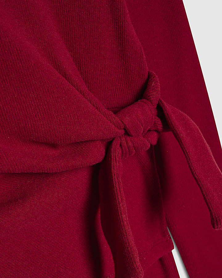 Girls Red Long Sleeve Cosy Rib Sweatshirt Set