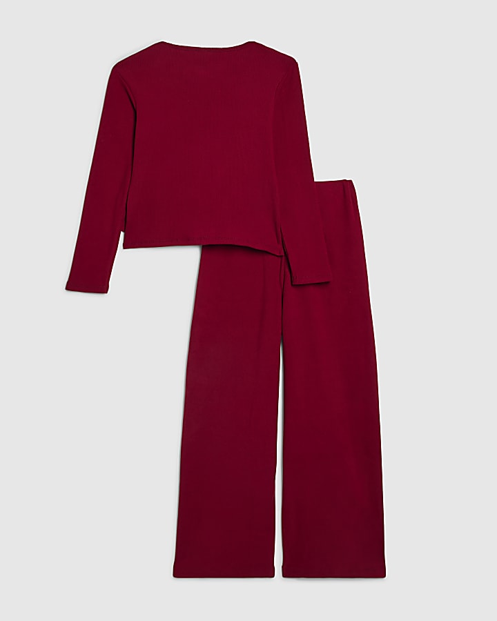 Girls Red Long Sleeve Cosy Rib Sweatshirt Set