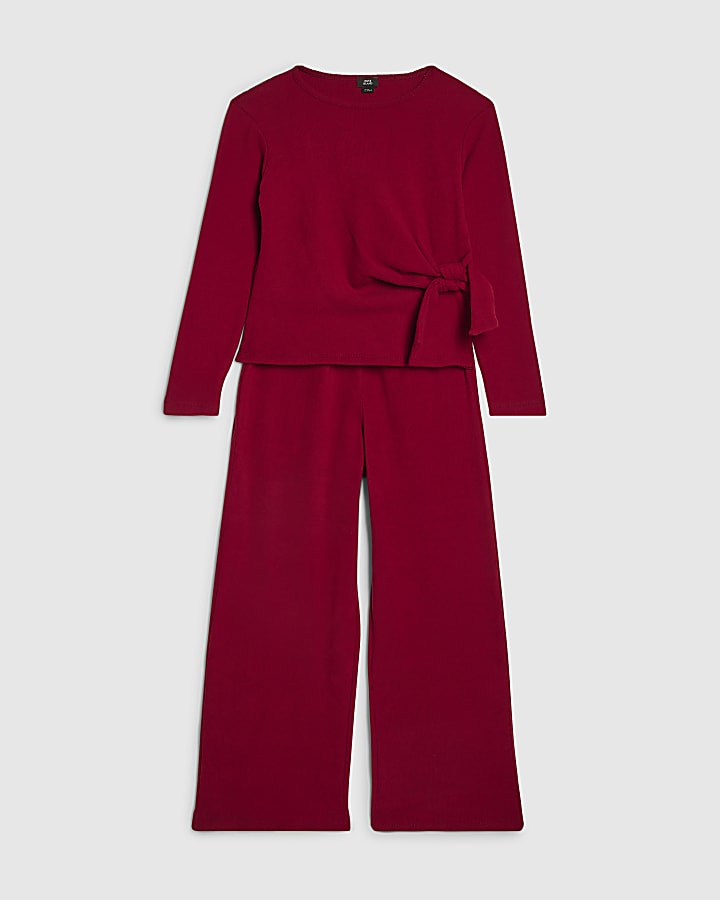 Girls Red Long Sleeve Cosy Rib Sweatshirt Set