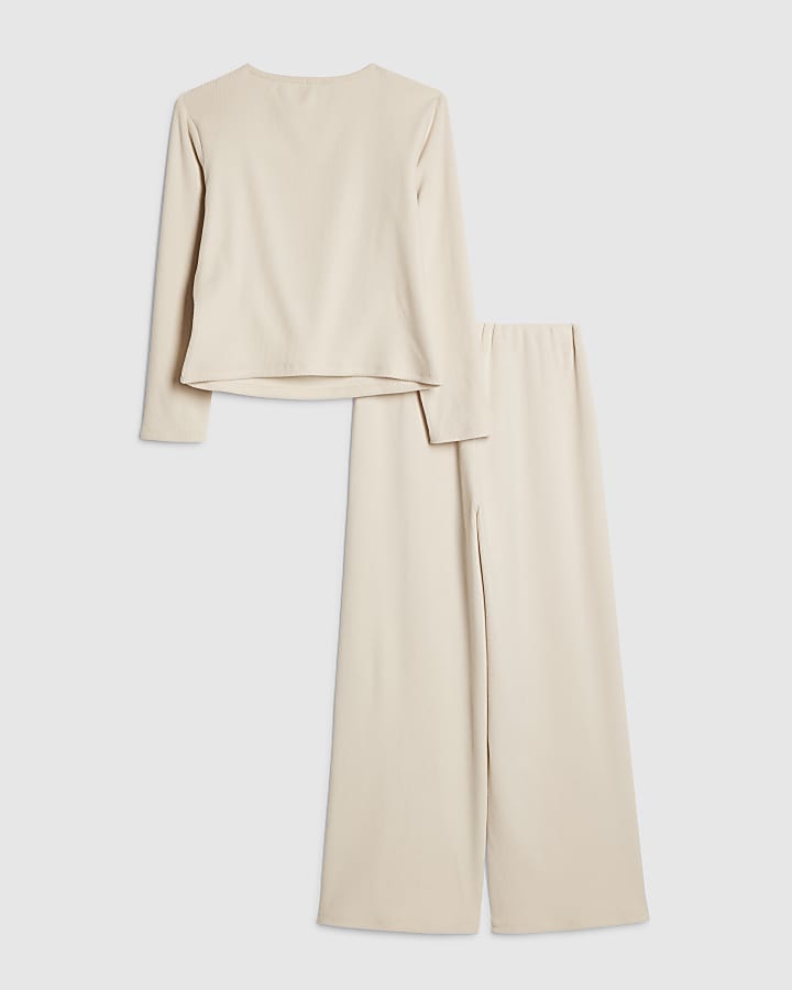 Girls Cream Long Sleeve Cosy Rib Set