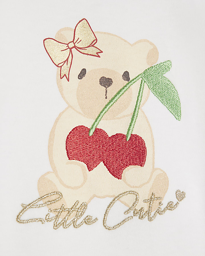 Baby Girls White Cutie Cherry Bear Top Set