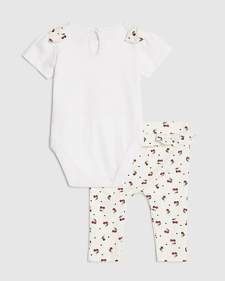 Baby Girls White Cutie Cherry Bear Top Set