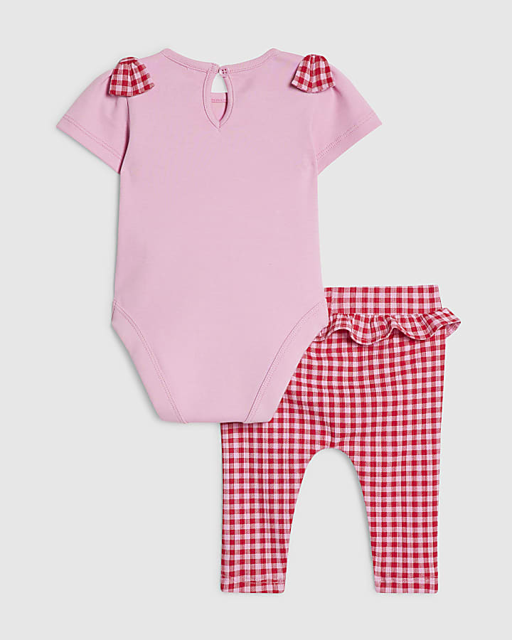 Baby Girls Pink Gingham Leggings Set