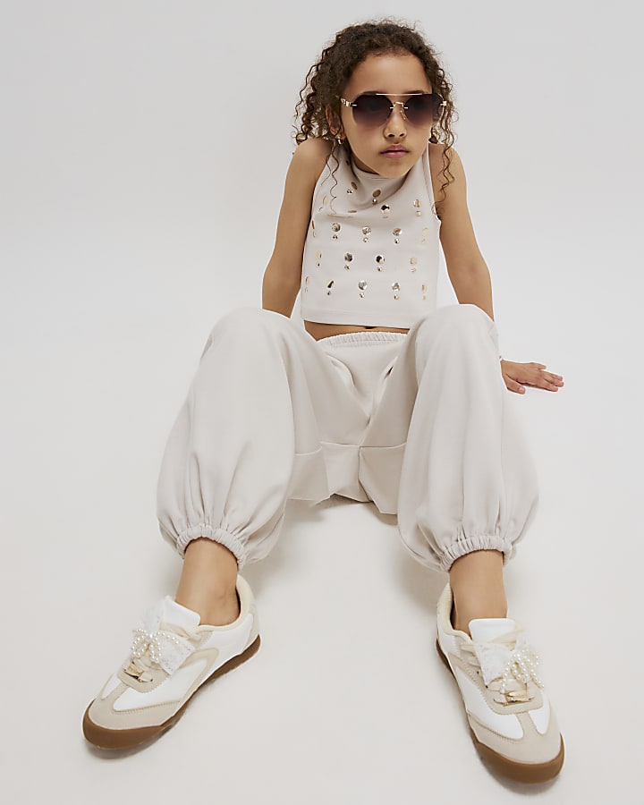 Girls Cream Balloon leg Trousers