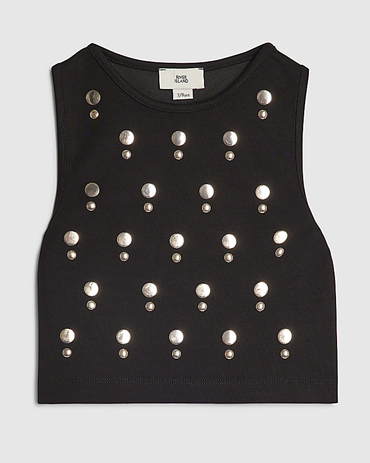 Girls Black Stud Tank Top
