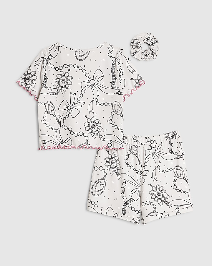 Girls Cream Bow Chain Pyjamas Set