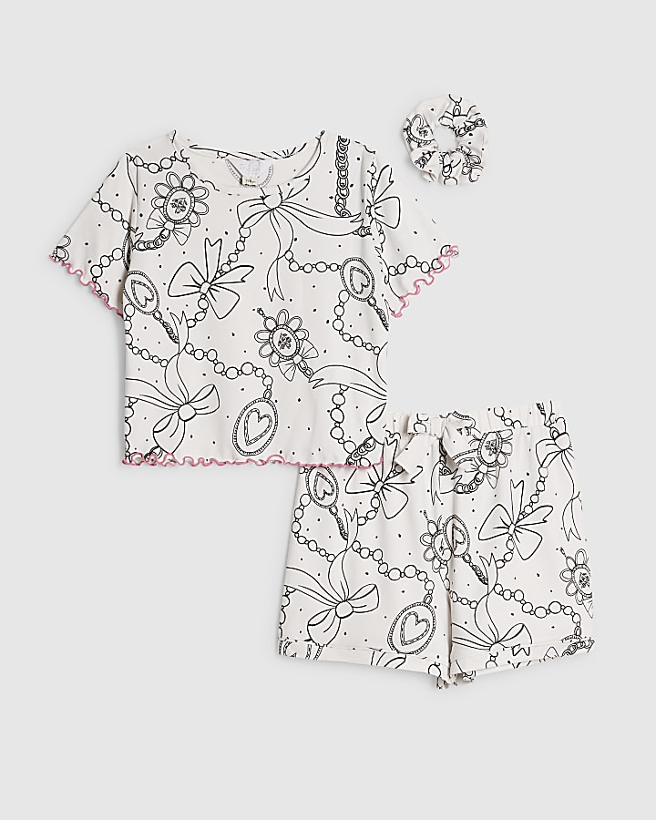 Girls Cream Bow Chain Pyjamas Set