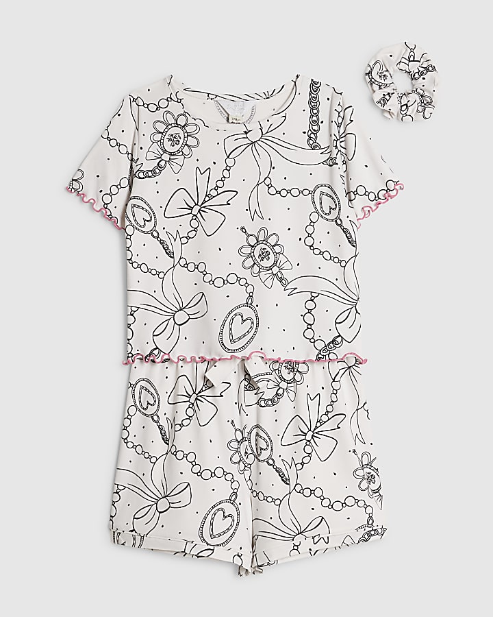 Girls Cream Bow Chain Pyjamas Set