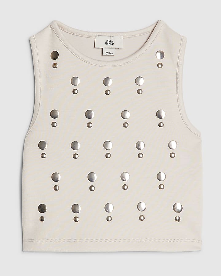 Girls Cream Stud Tank Top