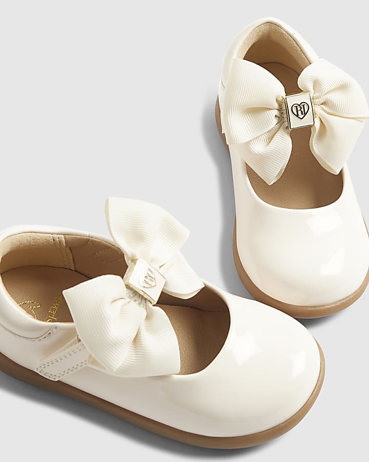 Mini Girls Cream Bow Mary Jane Shoes