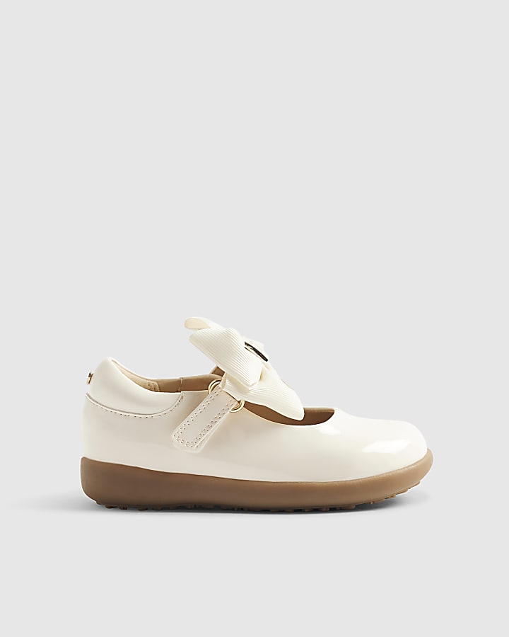 Mini Girls Cream Bow Mary Jane Shoes