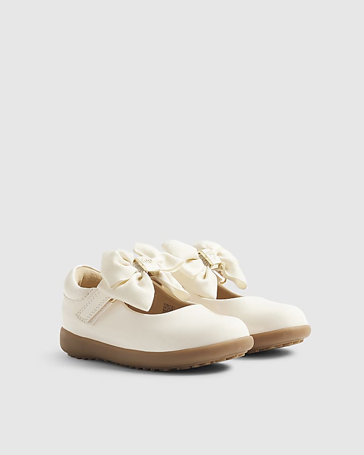 Mini Girls Cream Bow Mary Jane Shoes